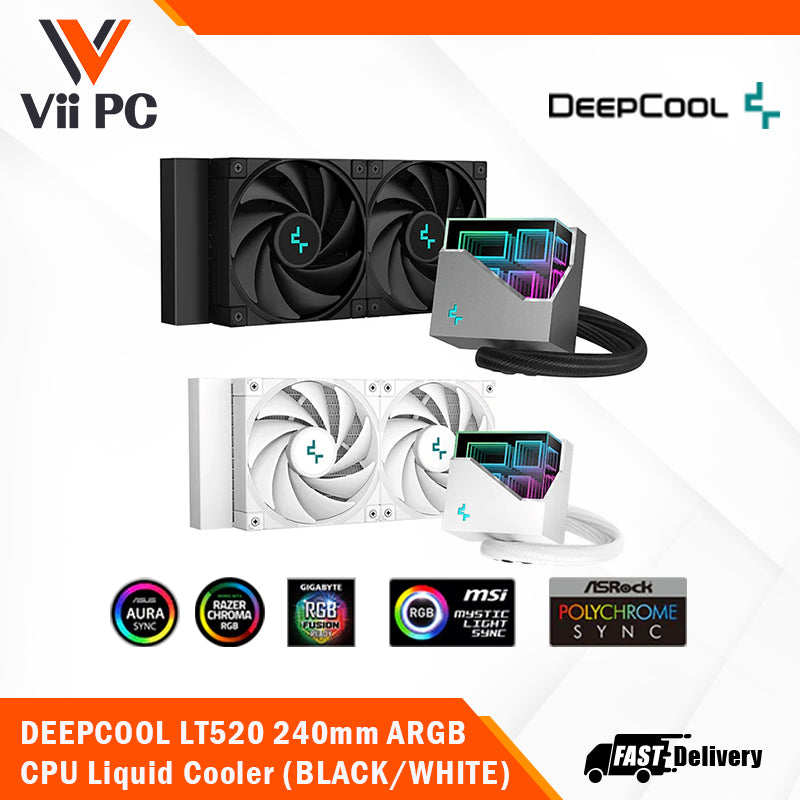 DeepCool LT520 CPU Liquid Cooler, 240mm, High-Performance FK120 FDB Fans, Multidimensional Infinity Mirror BLACK/WHITE