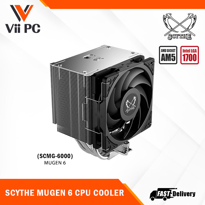 SCYTHE MUGEN 6 / MUGEN 6 Dual Fan Black Edition CPU Cooler, Intel: LGA1700/LGA1151, AMD: AM5/AM4 Support, Single Tower, Aluminum Top Cover