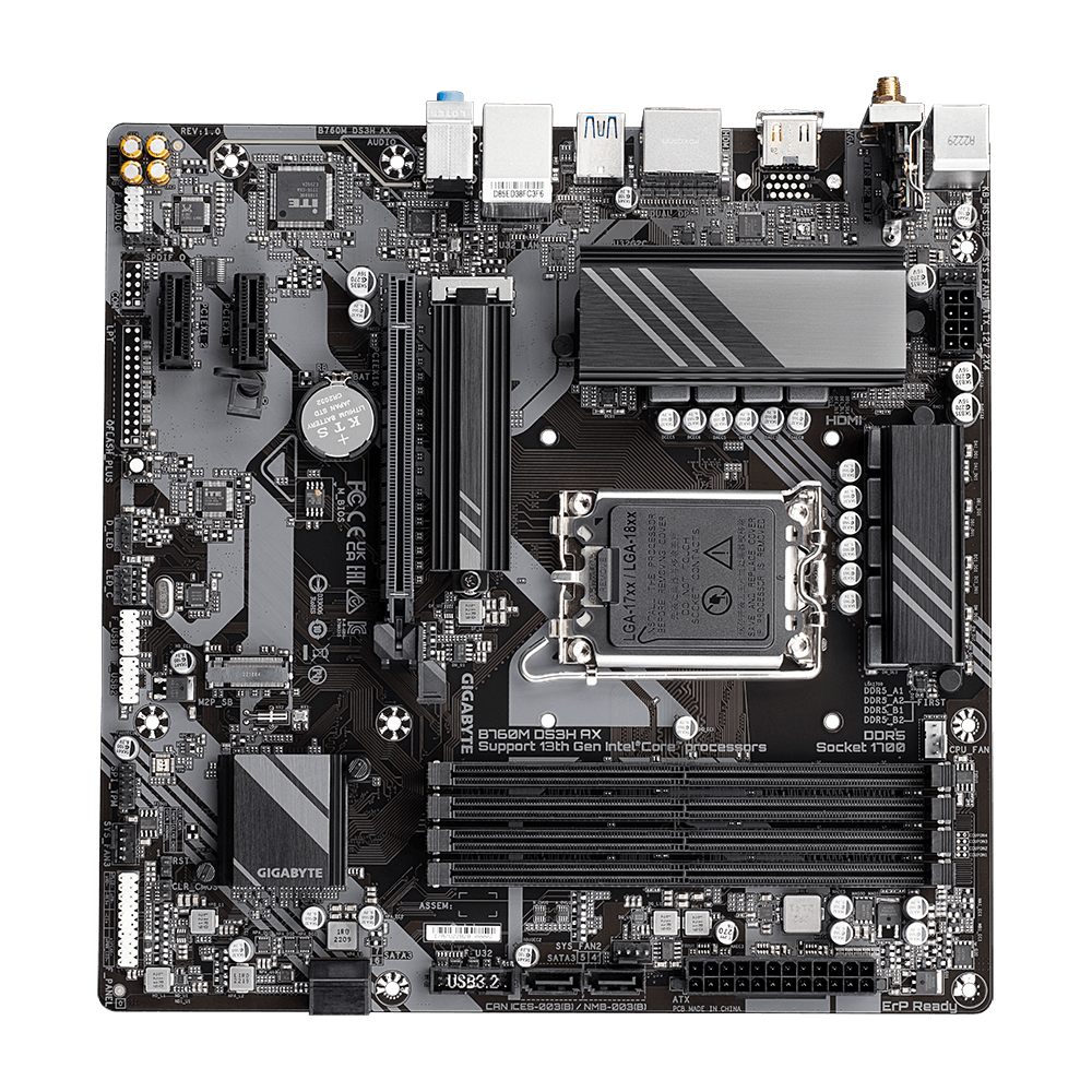 GIGABYTE B760M DS3H AX (rev. 1.x) LGA1700 socket/Wi-Fi 6E/DDR5 Support/2.5GbE LAN/ULTRA DURABLE MATX Motherboard