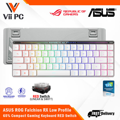 ASUS ROG Falchion RX Low Profile 65% Compact Wireless Gaming Keyboard with Optical Switches/Speed Nova/Omni Receiver/Tri-mode Connection/Window & MacOS support - BLUE OR RED SWITCHES