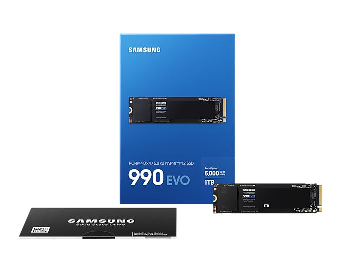 SAMSUNG 990 EVO NVMe 2.0 M.2 2280 SSD 1TB/2TB - PCIe 4.0x4/PCIe 5.0x2/Up to 5,000 MB/s Read/Up to 4,200 MB/s Write/5 Yrs Wty