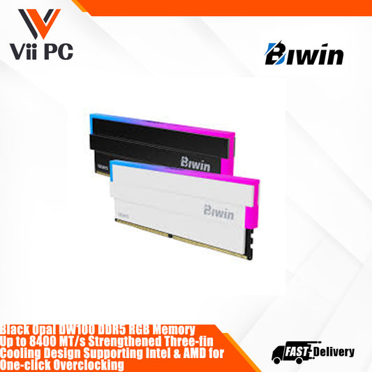 Black / White Opal DW100 DDR5 RGB 32GB (2x16GB) DDR5 6000 MT/s Strengthened Three-fin Cooling Design Supporting Intel & AMD for One-click Overclocking Desktop RAM
