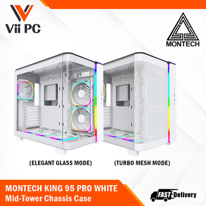 Montech KING 95 PRO BLACK/WHITE Tempered Glass ATX Middle Tower Case (Dynamic Duo Airflow Modes)