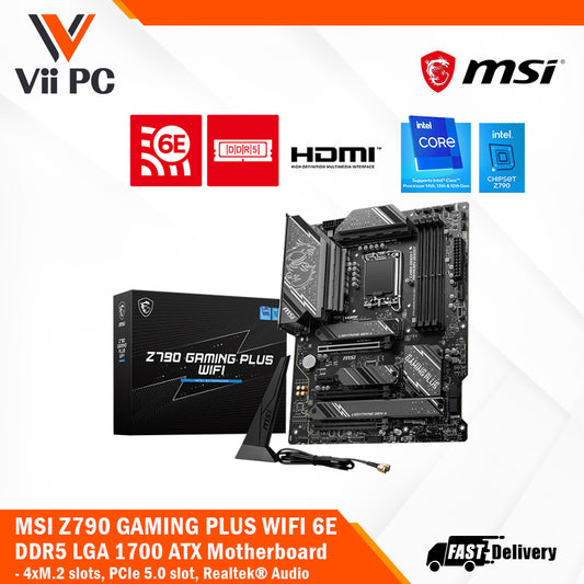 MSI Z790 GAMING PLUS WIFI 6E DDR5 PCIe 5.0, Lightning Gen 4 x4 M.2 with M.2 Shield Frozr LGA 1700 ATX Motherboard