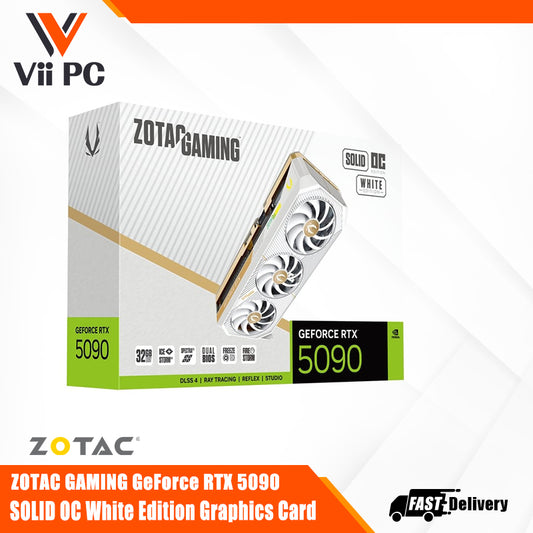 ZOTAC GAMING GeForce RTX 5090 SOLID OC White Edition 32GB GDDR7 PCI Express 5.0 x16 3 x DisplayPort 2.1b with UHBR20 Graphics Card