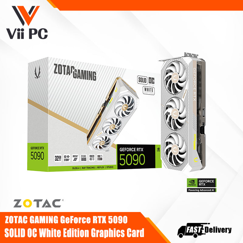 ZOTAC GAMING GeForce RTX 5090 SOLID OC White Edition 32GB GDDR7 PCI Express 5.0 x16 3 x DisplayPort 2.1b with UHBR20 Graphics Card