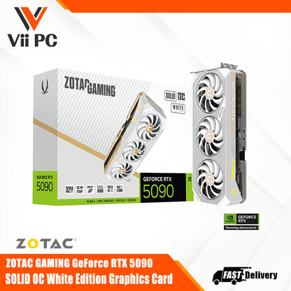 ZOTAC GAMING GeForce RTX 5090 SOLID OC White Edition 32GB GDDR7 PCI Express 5.0 x16 3 x DisplayPort 2.1b with UHBR20 Graphics Card