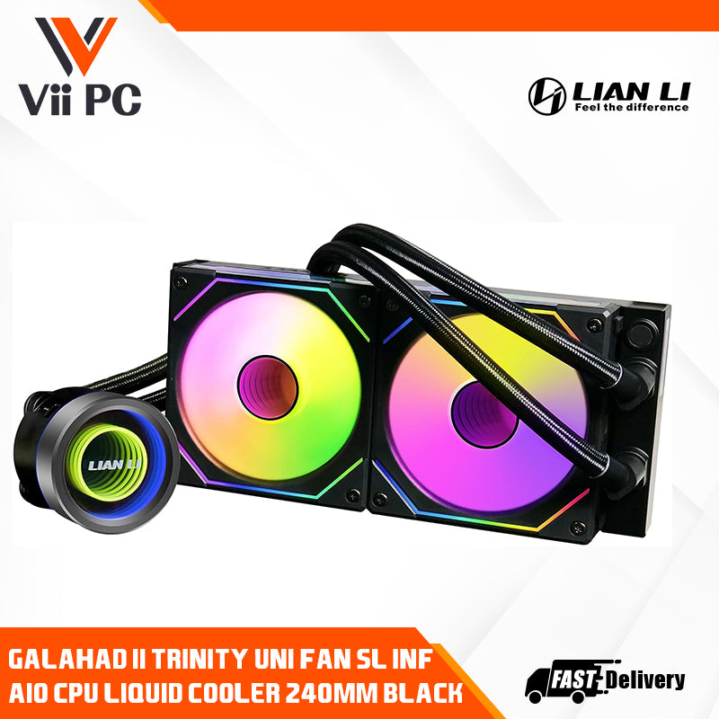 Lian Li Galahad II Trinity UNI Fan SL-INF 240 360 AIO CPU Liquid Cooler 240mm 360mm Black or White ARGB Daisy-chainable Radiator UNI Fan SL-INF - Intel® LGA 1700, 1200, 115X, AMD® AM5/AM4 Sockets - with SL Infinity Fans Black or White